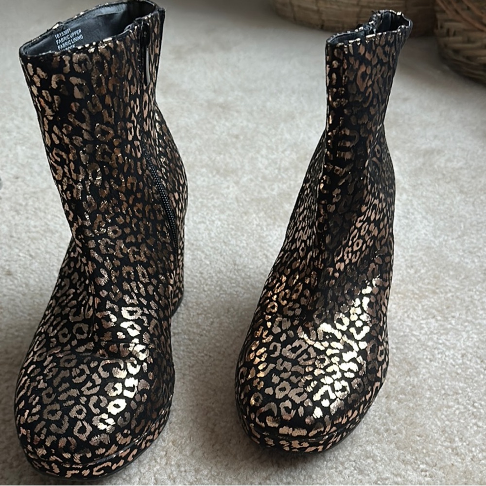 Torrid Black and Gold Leopard Print Boots
